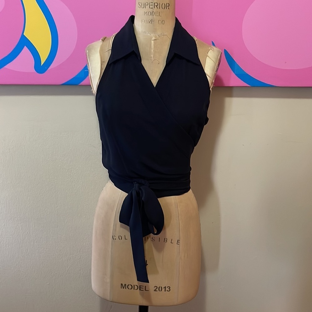 Moschino Silk Wrap Blouse Cruise Me Baby Sleeveless - Picture 2 of 12